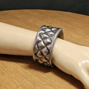 Large Vintage Mexico Sterling Silver 925 Geometric Cushion Clamper Bracelet